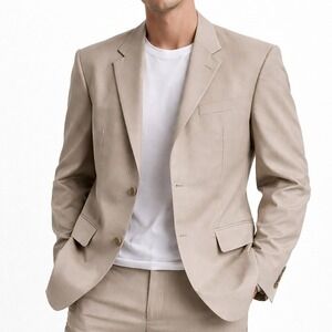 Jos A Bank Beige Pinstripe Blazer Jacket Minimalist Preppy Utility Neutral 44R